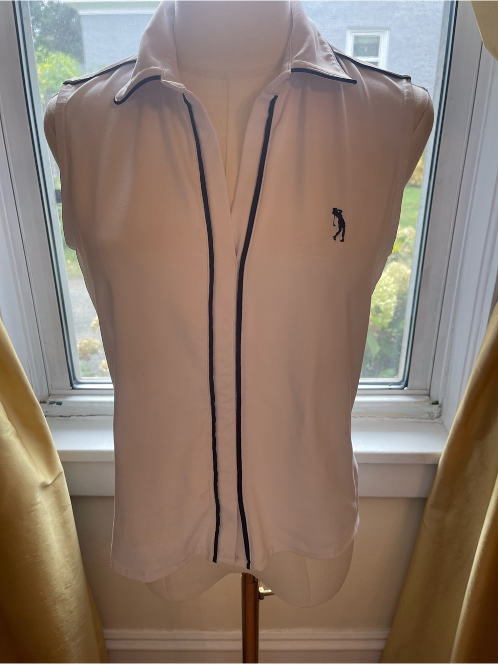 White Sleeveless Polo Tank with Navy Trim